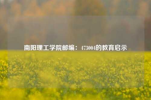 南阳理工学院邮编：473004的教育启示